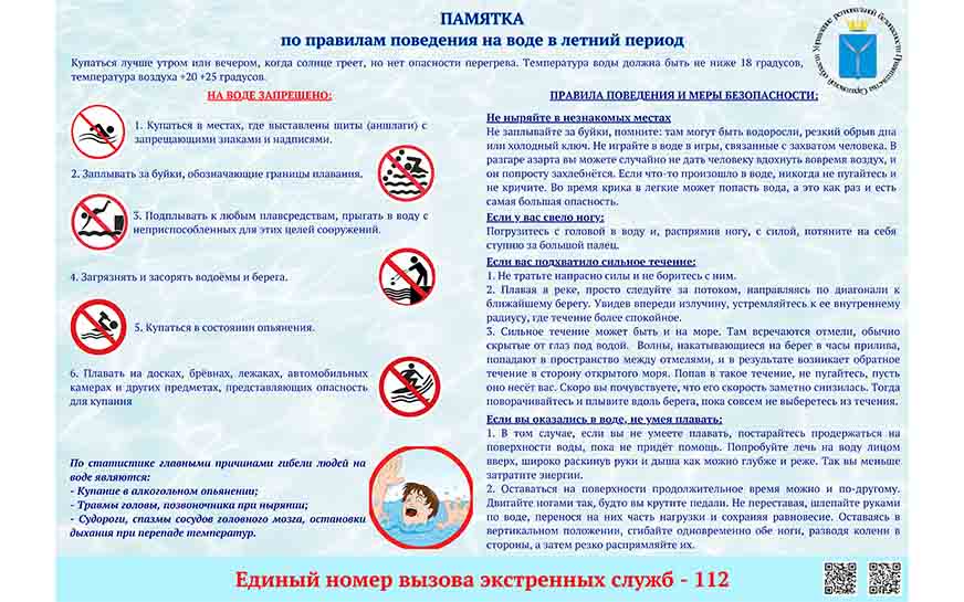 ПАМЯТКА о безопасности на водоёмах в летний период.